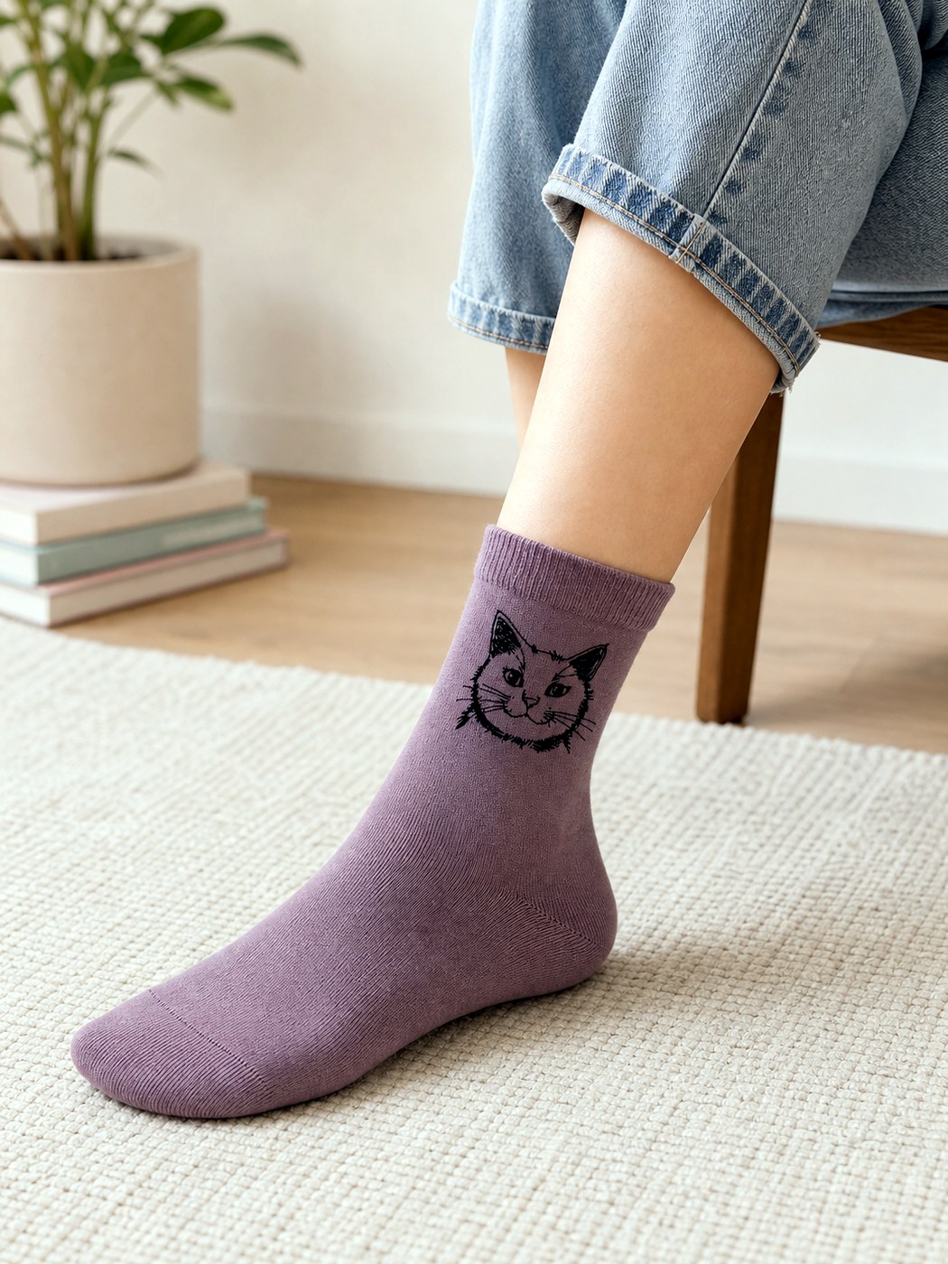 Beispiel einer Socke mit handmade Druck von Almkunst.at