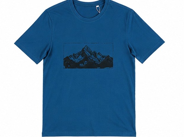 Blaues Bio-Baumwoll-T-Shirt mit Bergmotiv