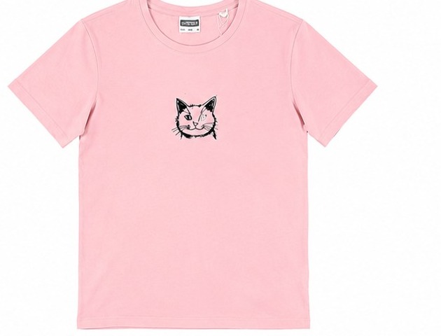 Rosa Bio-Baumwoll-T-Shirt mit Katzenmotiv